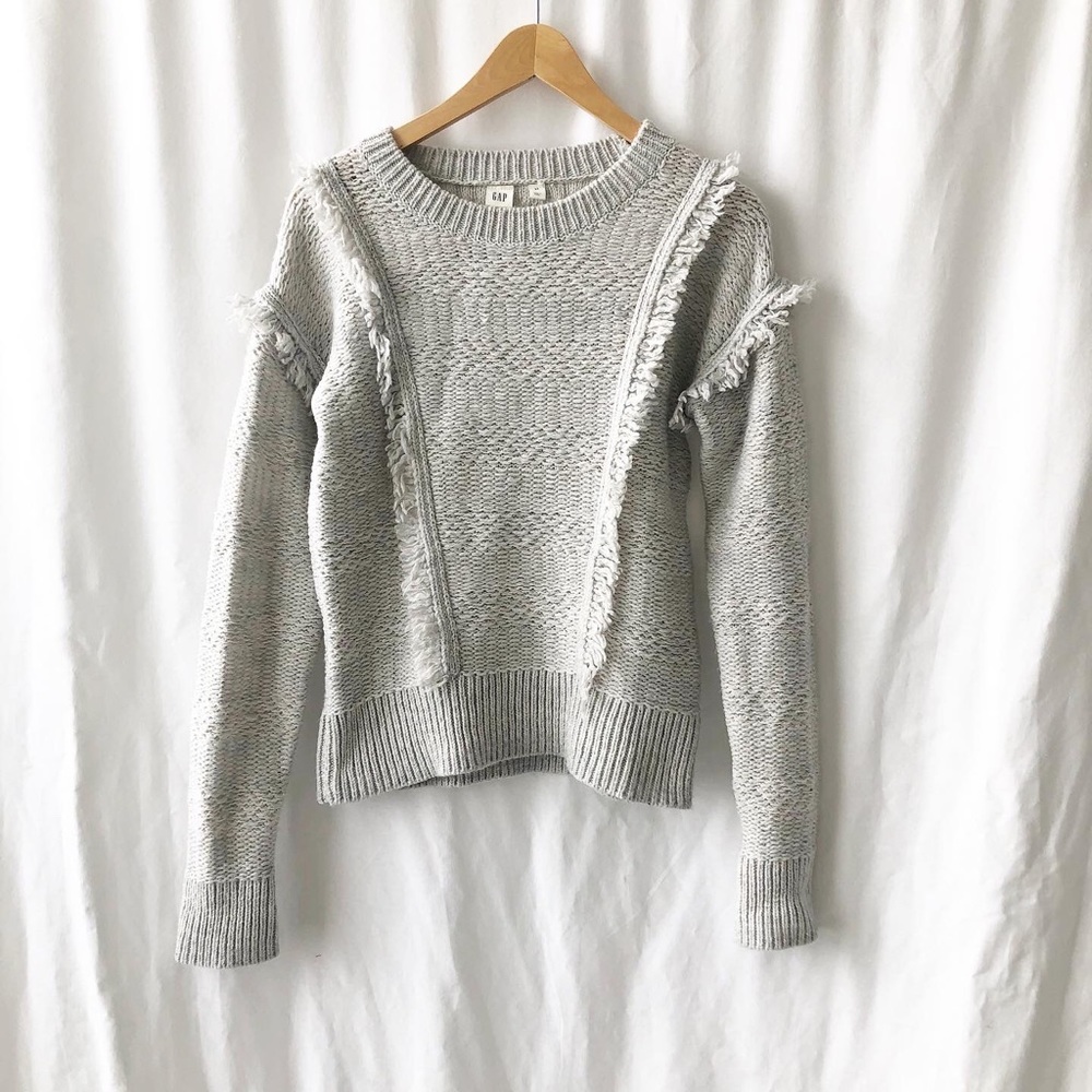 Gap grey fringe knit sweater